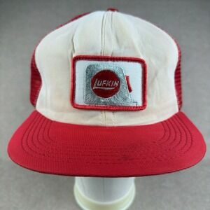 Vintage Lufkin Trucker Hat Snapback Mesh Cap Red White Patch Made in USA OSFA